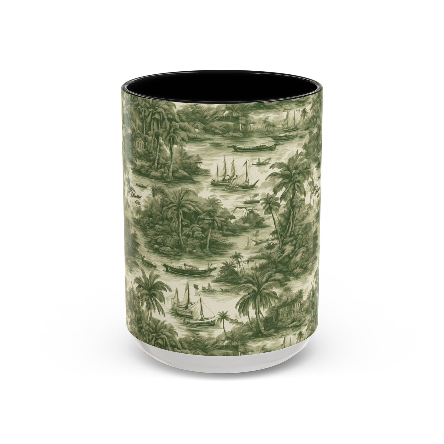 Accent Coffee Mug (11, 15oz), 8 Colors - Tropical Toile #1, evergreen