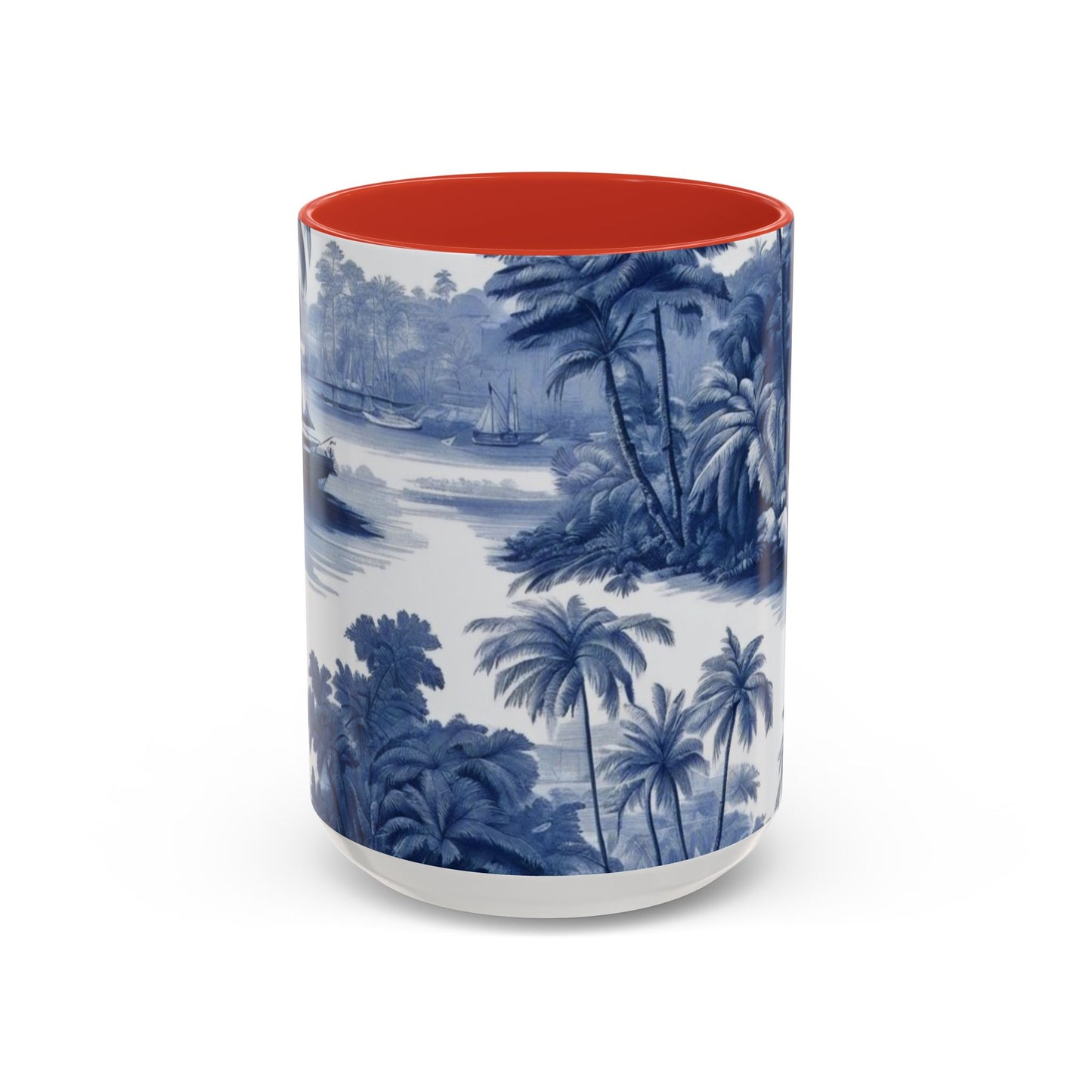 Accent Coffee Mug (11, 15oz), 8 Colors - Tropical Toile Blue/White