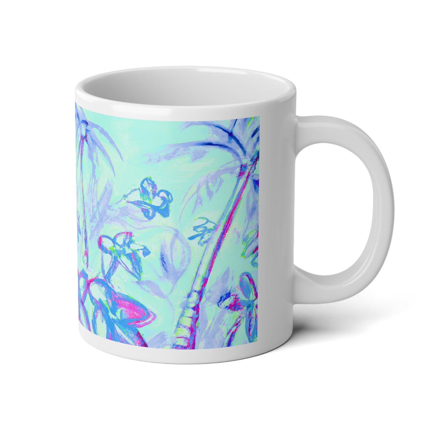Jumbo Mug, 20oz, Tropical Doodles, Blue | Tropical Coffee Cup