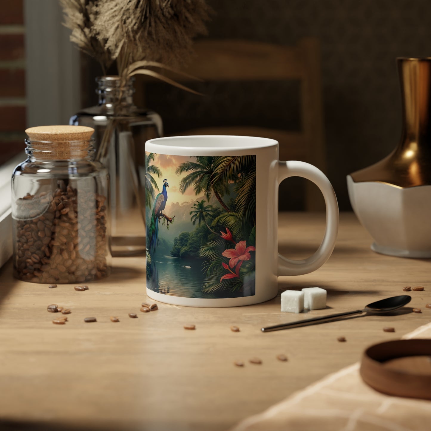 Jumbo Mug, 20oz, Peacock Guardian of the Rainforest | Tropical Coffee Cup