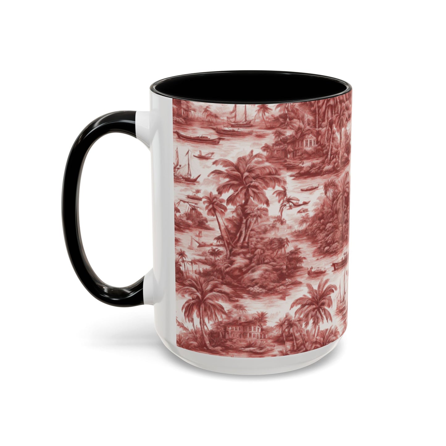 Accent Coffee Mug (11, 15oz), 8 Colors - Tropical Toile #1, russet