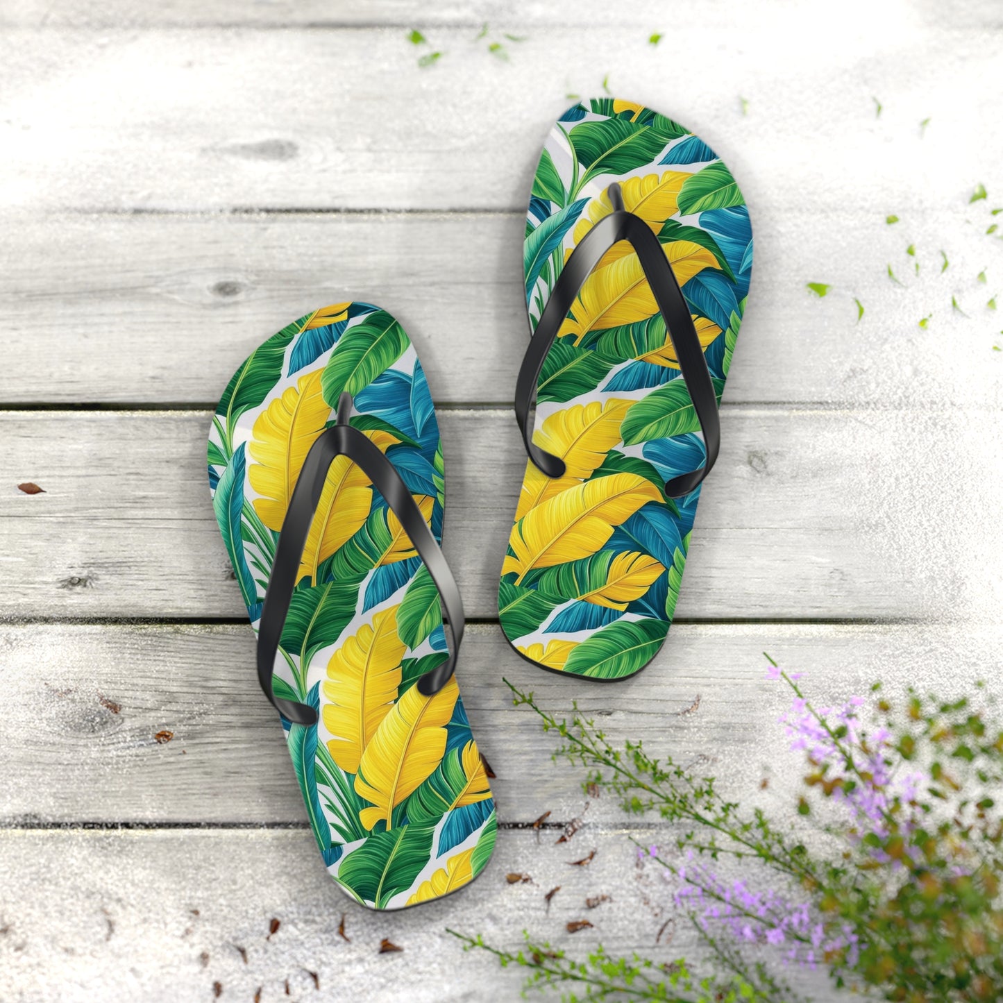 Flip Flops - Yellow Tropical Leaves