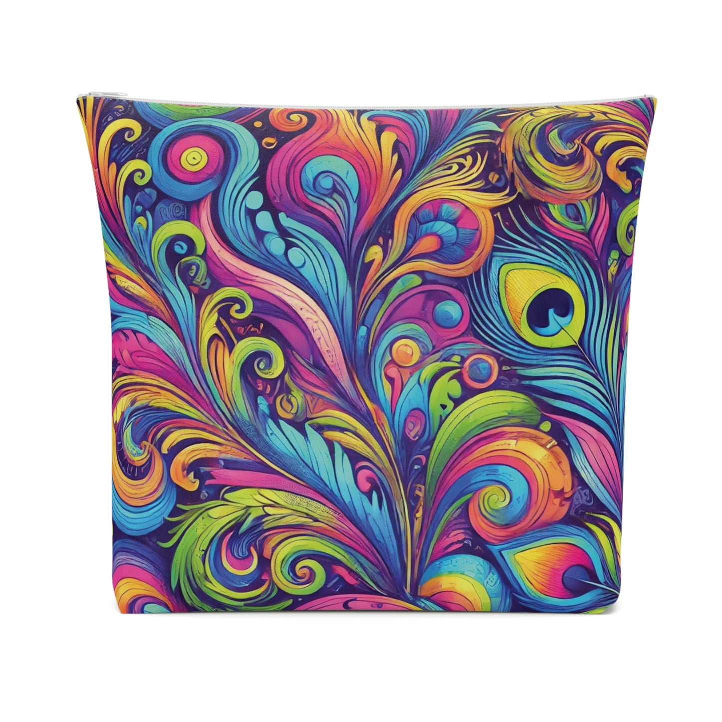 Tropical Cotton Cosmetic Bag, Makeup Pouch, 5 Sizes / Feather Currents