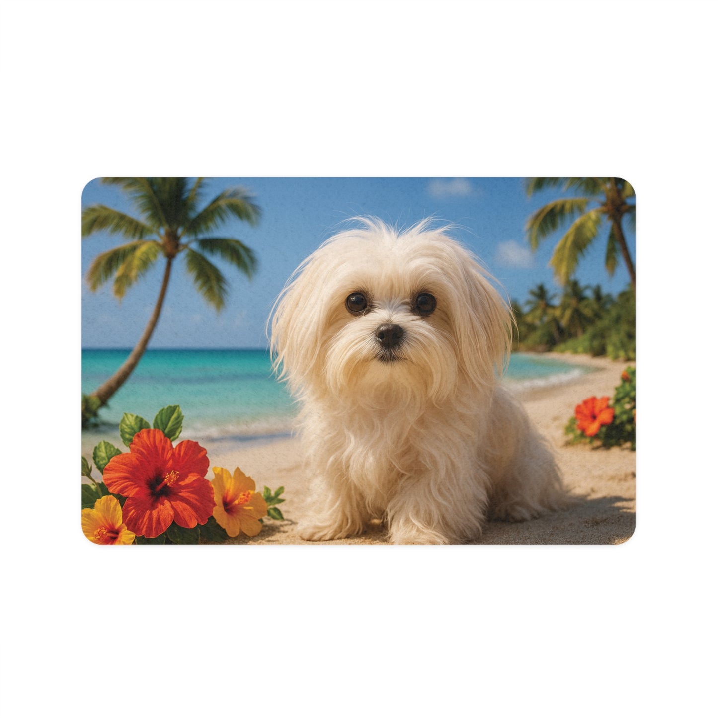 Pet Food Mat (12x18) - Puppy Ariel at the Beach