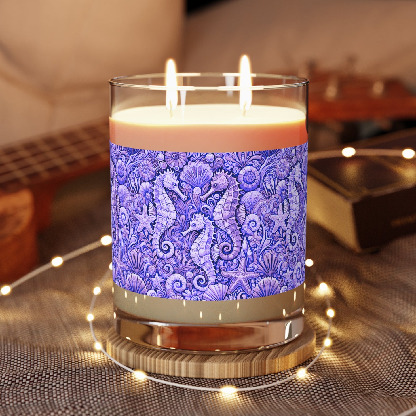 Seahorse Trio/Amethyst Scented Candle - 11oz Full Glass, Tropical Decor