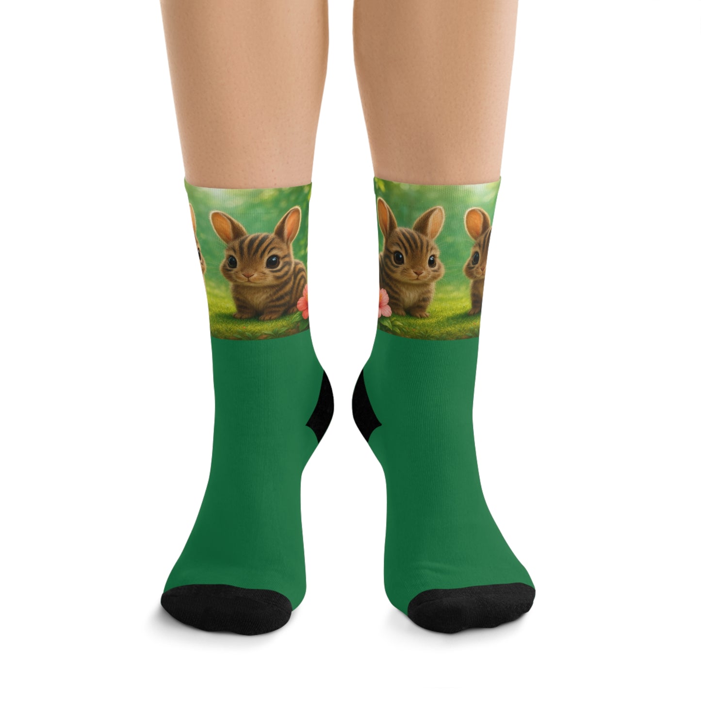 Recycled Poly Socks, Baby Sumantran Rabbits/Dark Green