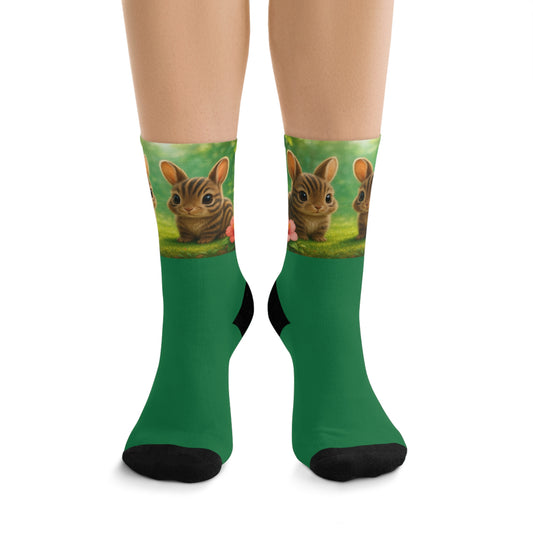 Recycled Poly Socks, Baby Sumantran Rabbits/Dark Green