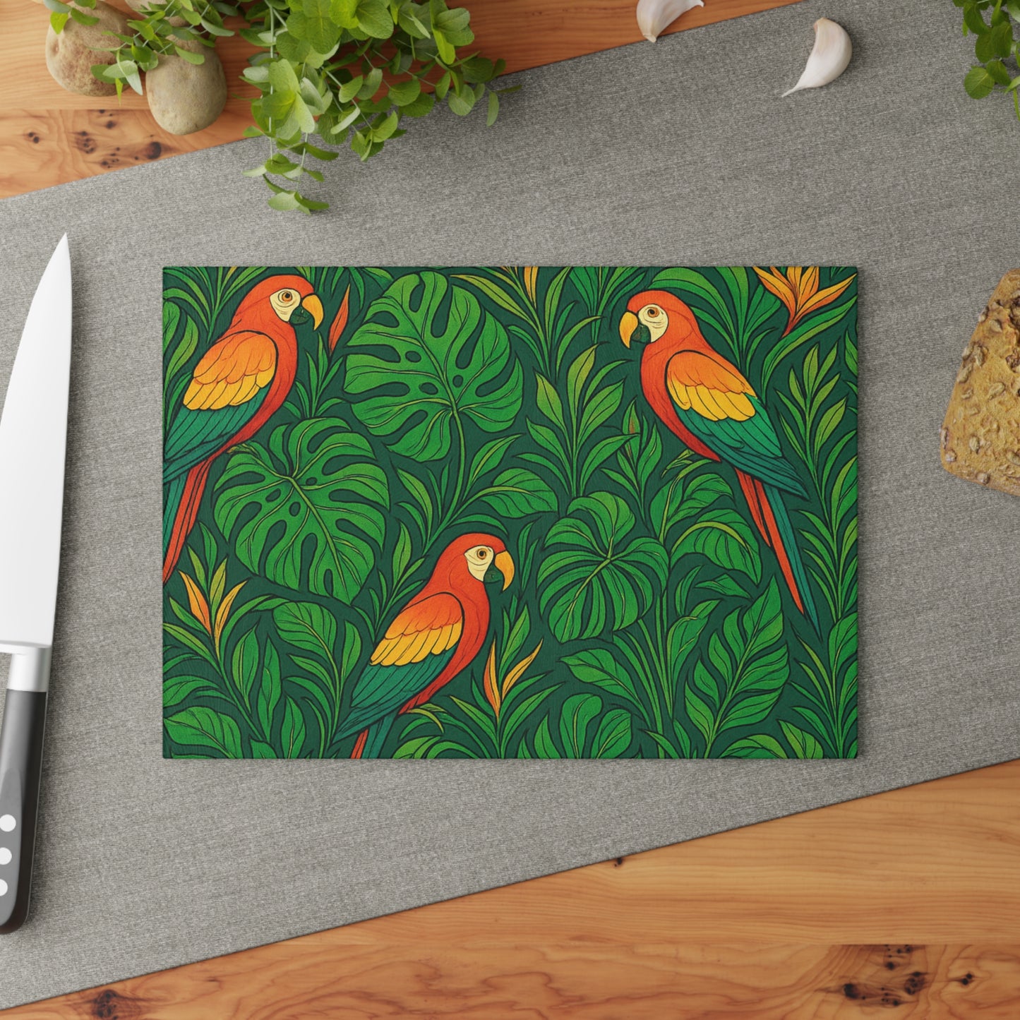 Glass Cutting Board, 2 sizes - Parrot Family
