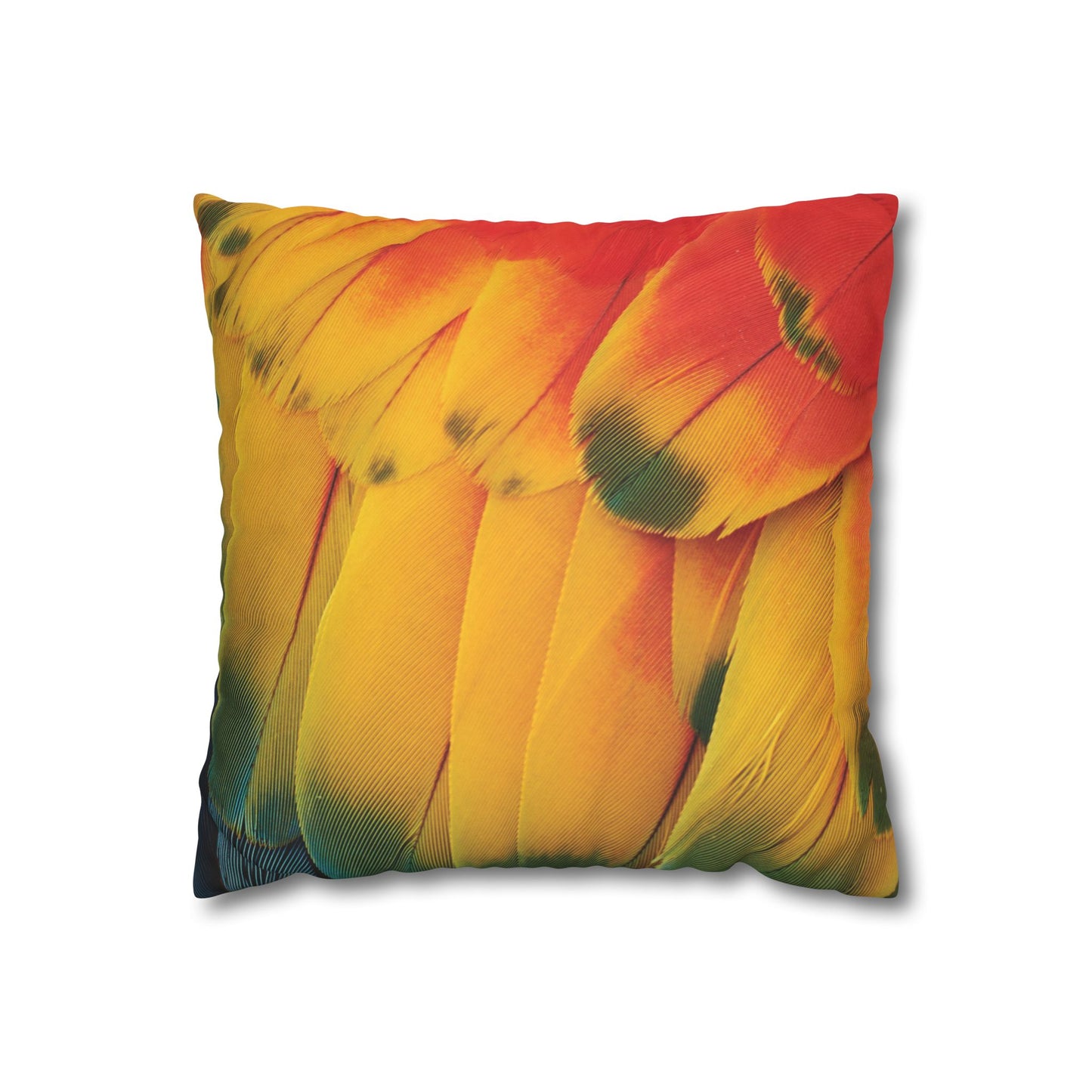 Faux Suede Square Pillowcase - Macaw Parrot Feathers