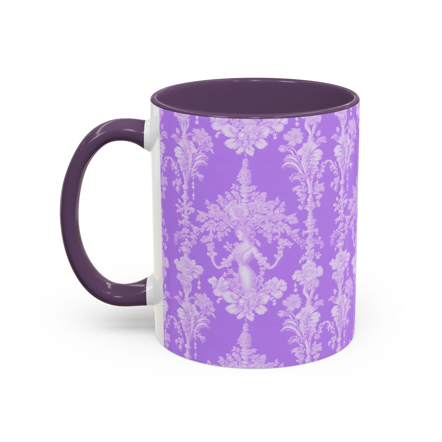 Accent Coffee Mug (11, 15oz), Pearl Lady Toile/Lavender Repeat, Various Colors