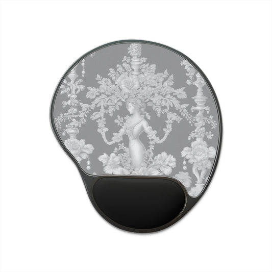 Mouse Pad With Wrist Rest, Pearl Lady Toile, Slate