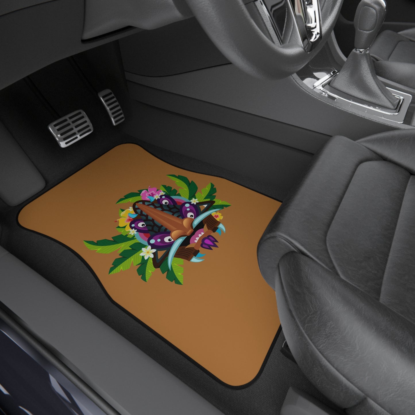 Tropical Tiki Boss Hake Car Floor Mats - SET of 2, light brown