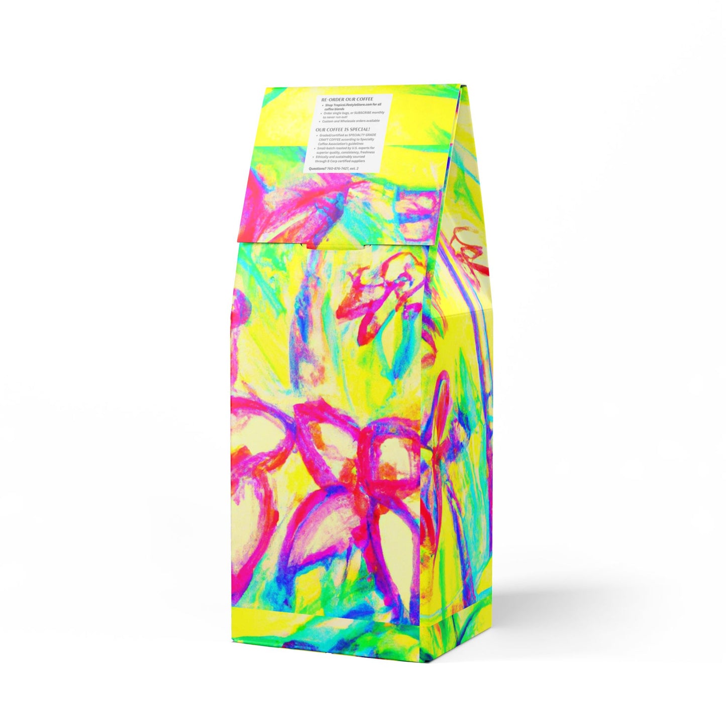 Beach Sunrise Blend™ (Light Roast) Specialty Grade Craft Coffee / Tropical Doodles, Yellow