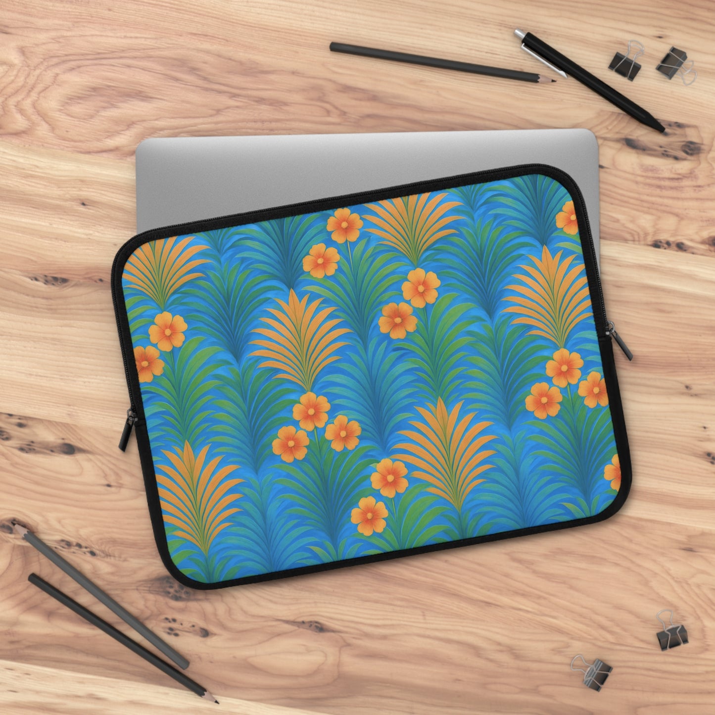 Tropical Laptop Sleeve, 5 Sizes - Perfect for Beach Lovers & Students / Sunrise Palms, Orange