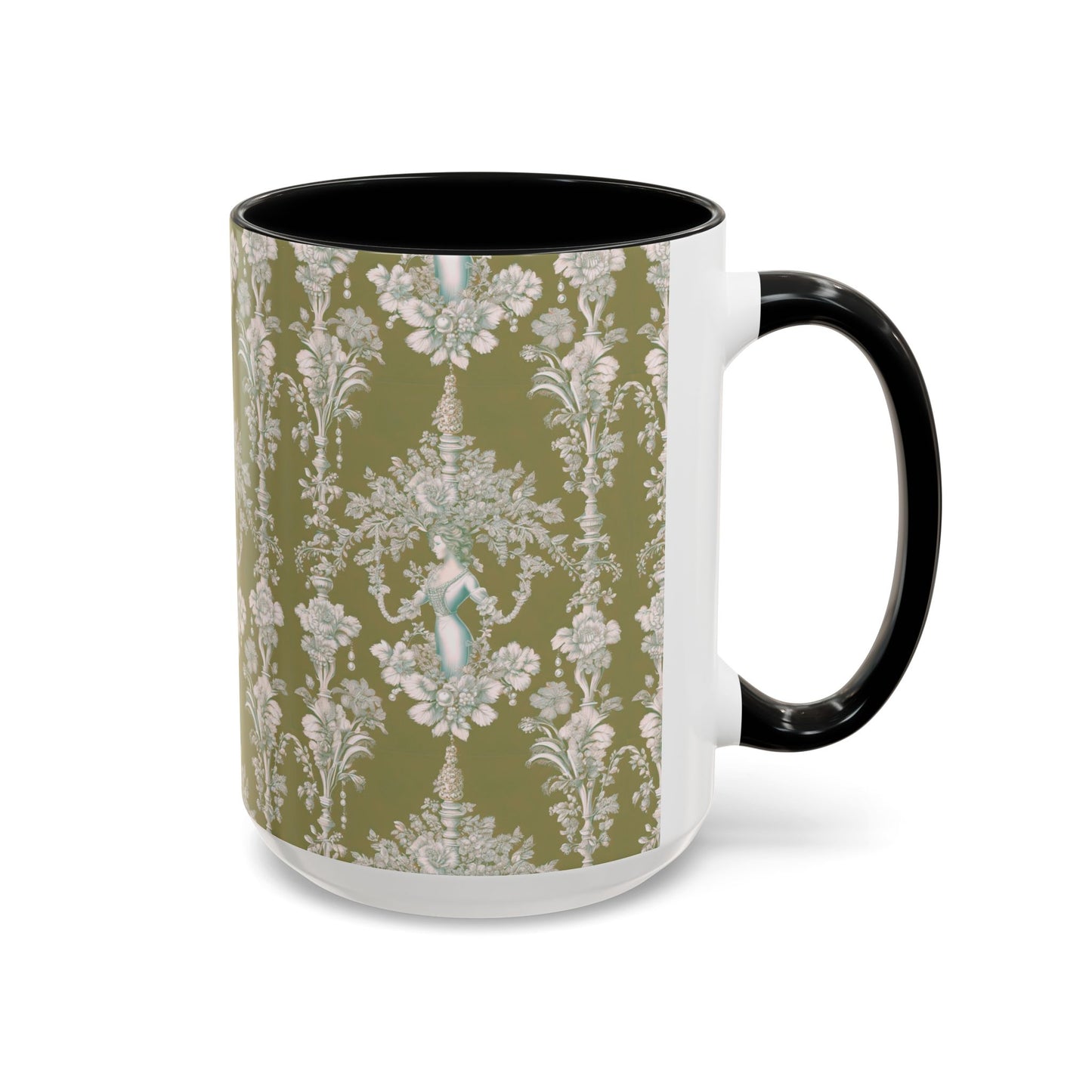 Accent Coffee Mug (11, 15oz), Pearl Lady Toile/Highborn Greren Repeat, Various Colors