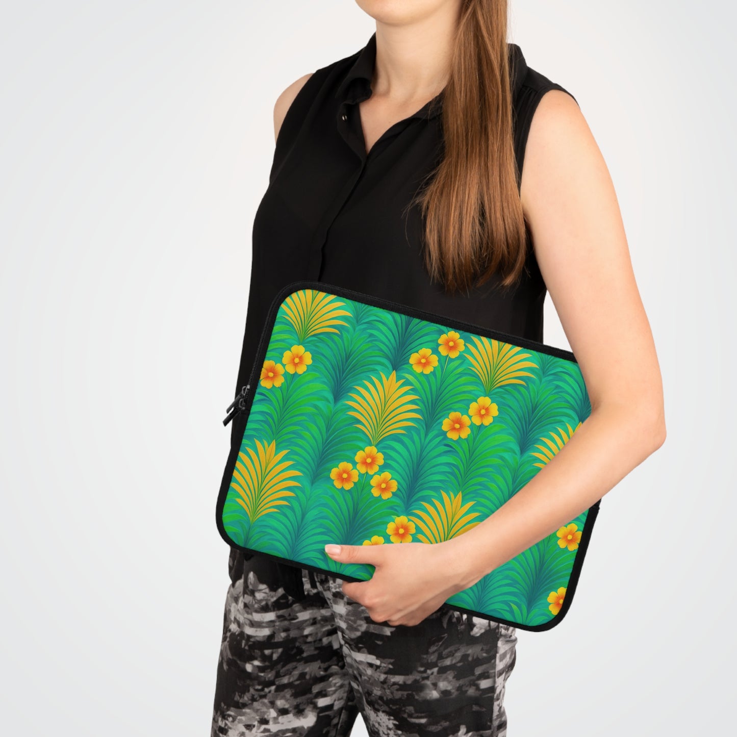 Tropical Laptop Sleeve, 5 Sizes - Perfect for Beach Lovers & Students / Sunrise Palms, Green