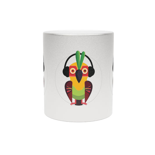 Colorful Tropical Metallic Mug, Gold or Silver - Rockin' Out Parrot