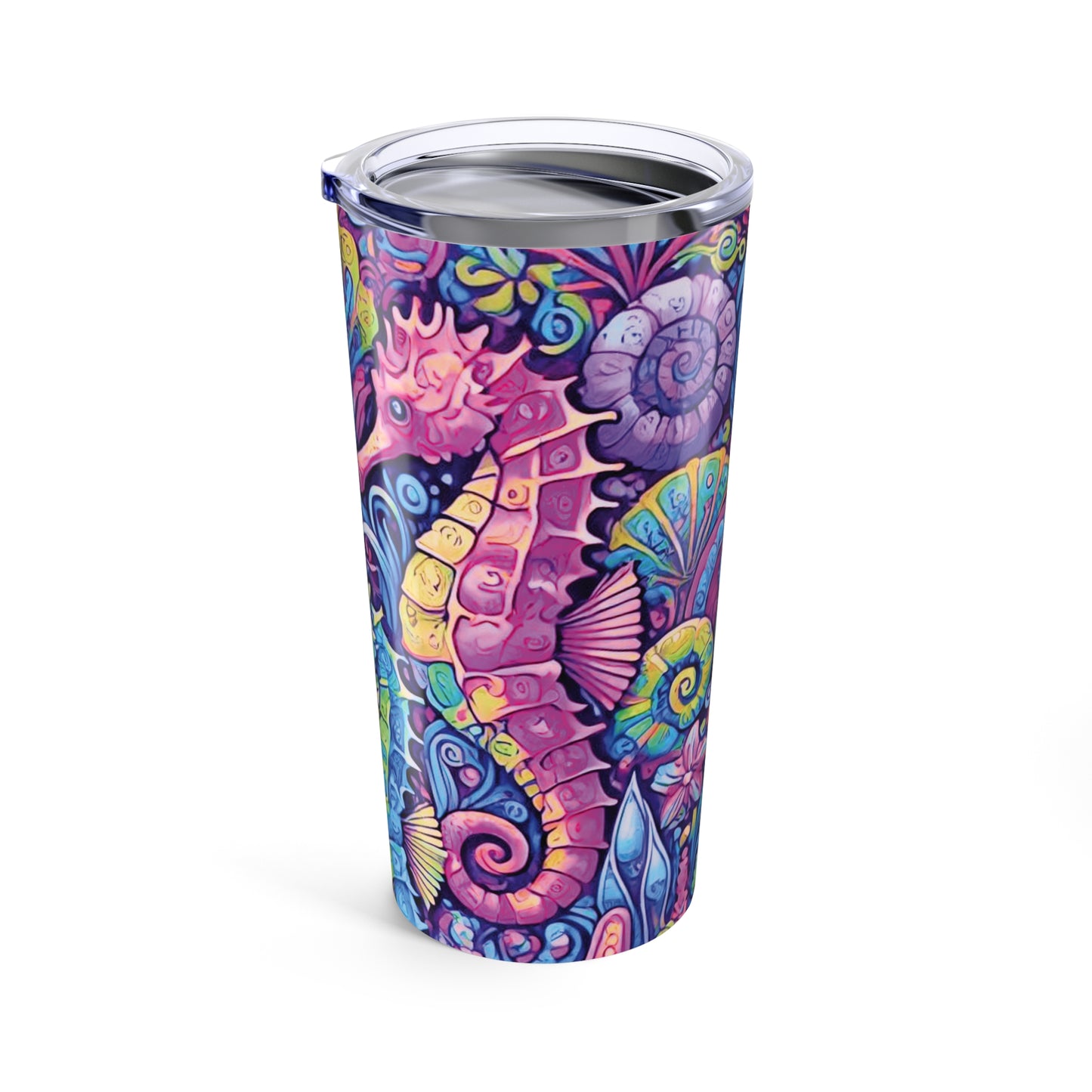 20oz Tropical Glossy Tumbler, Stainless Steel / Seahorse Trio, Fantasy Pop