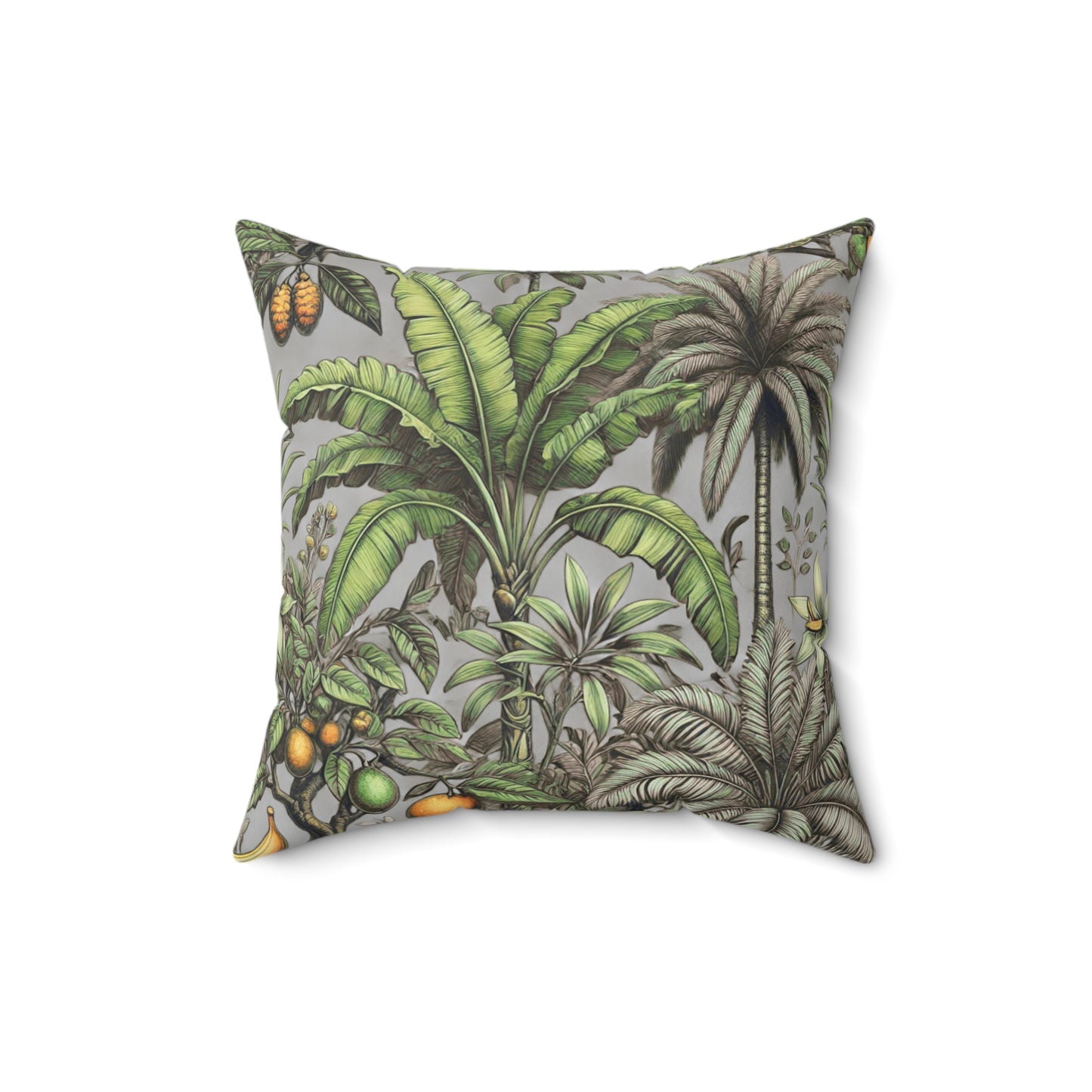 Tropical Pillow, 4 sizes - Colorful Spun Polyester Square Cushion / Tropical Fruit, Grey
