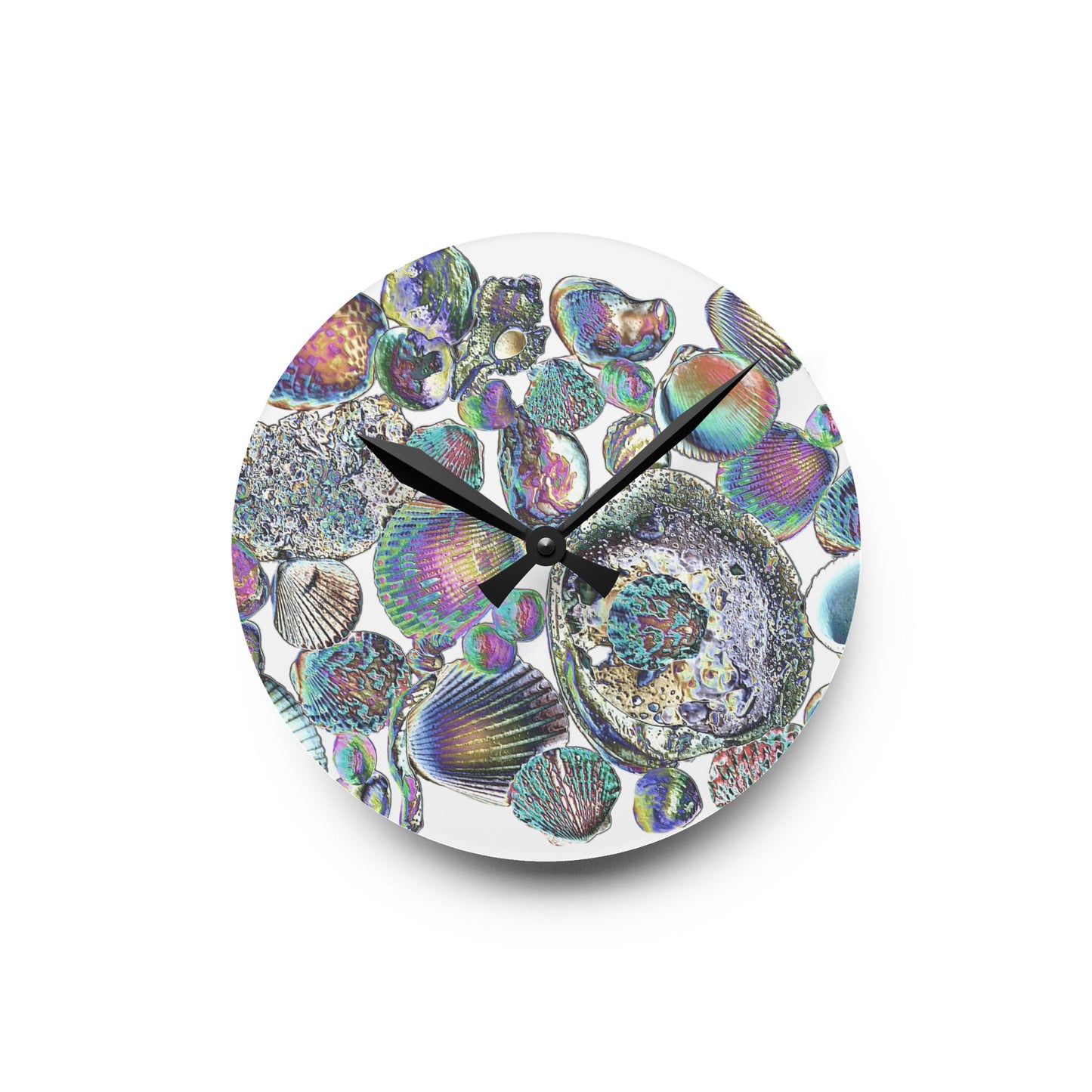 Acrylic Wall Clock - Tropical Decor for Home and Office / Heatwave Seashell Collection / White Background