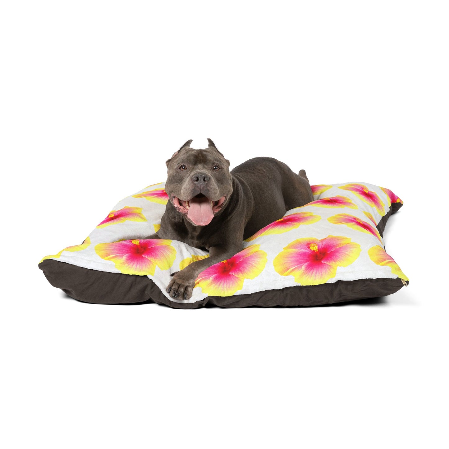 Pet Bed - Cozy and Fun Dog or Cat Bed for Beach Lovers / Real Yellow & Pink Hibiscus