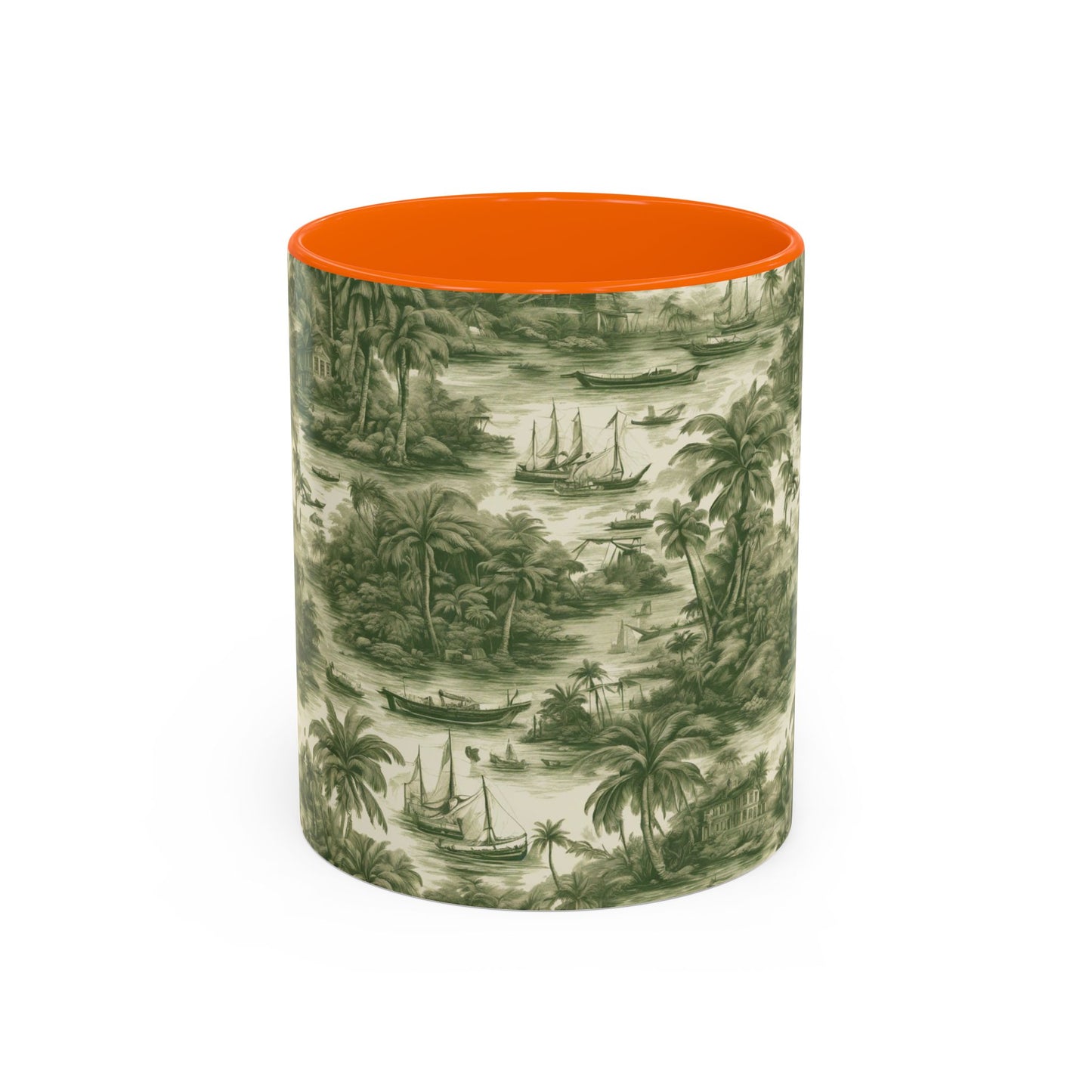 Accent Coffee Mug (11, 15oz), 8 Colors - Tropical Toile #1, evergreen