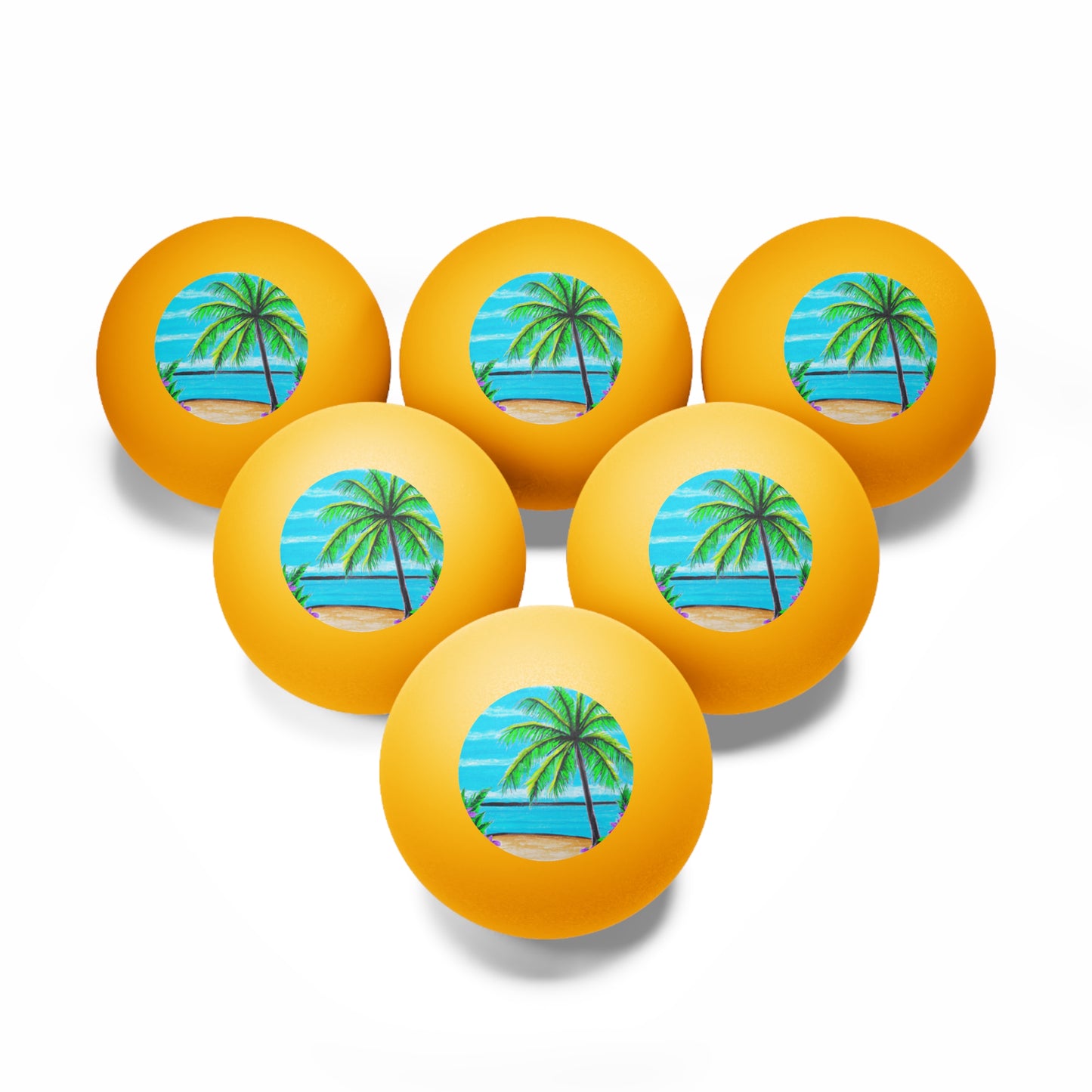 Tropical Paradise Ping Pong Balls - 6 Pack with Calm Beach/Orange