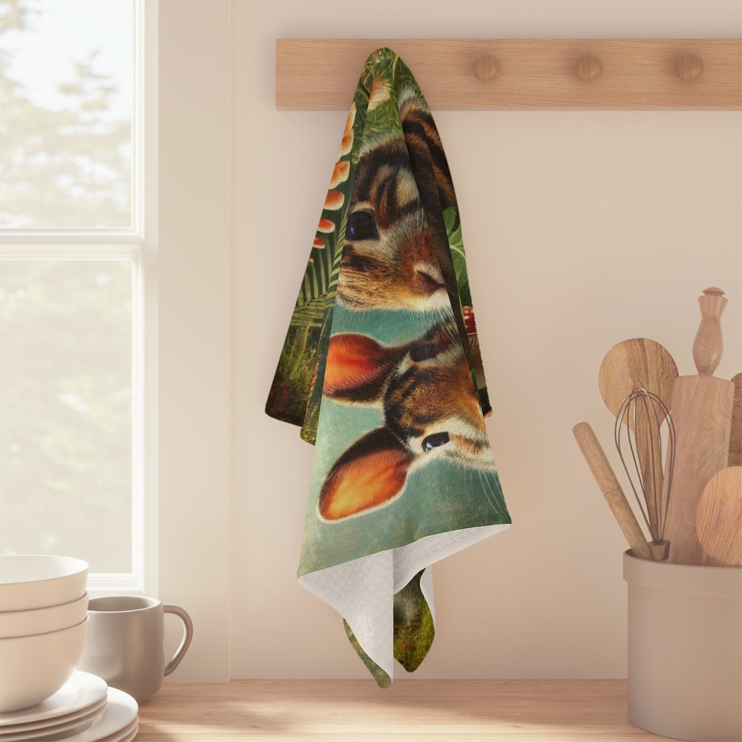 Microfiber Coffee/Tea Towel — Rainforest Sumatran Striped Rabbits