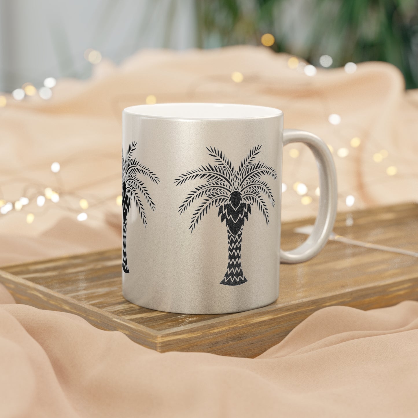 Tropical Metallic Mug, Gold or Silver - Art Deco Palm