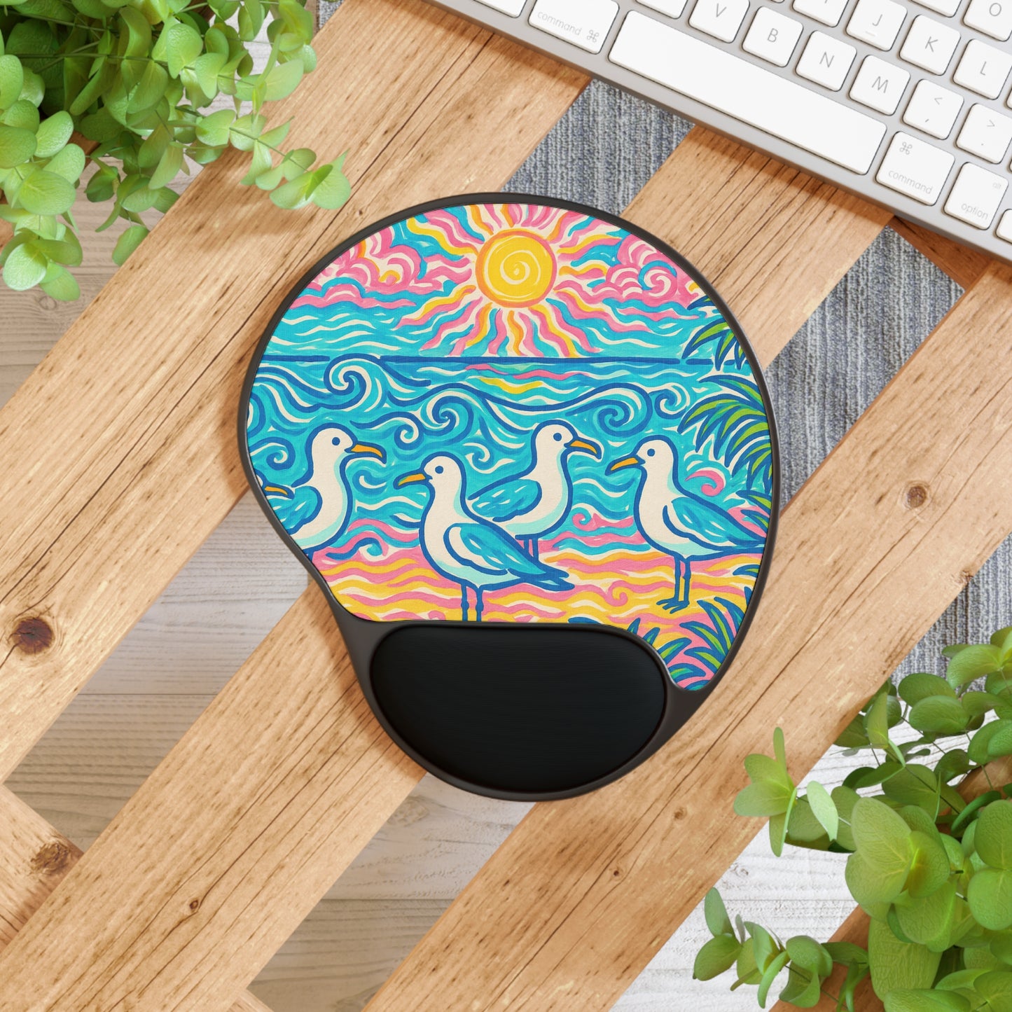 Tropical Beach Seagulls Mouse Pad with Wrist Rest – Ergonomic Design for Comfort and Style