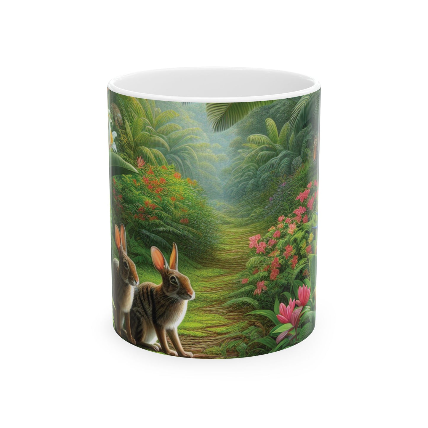 Ceramic White Mug - 11oz & 15oz, Hiding Bunnies