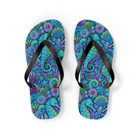 Flip Flops - Seahorses/Turquoise Pop
