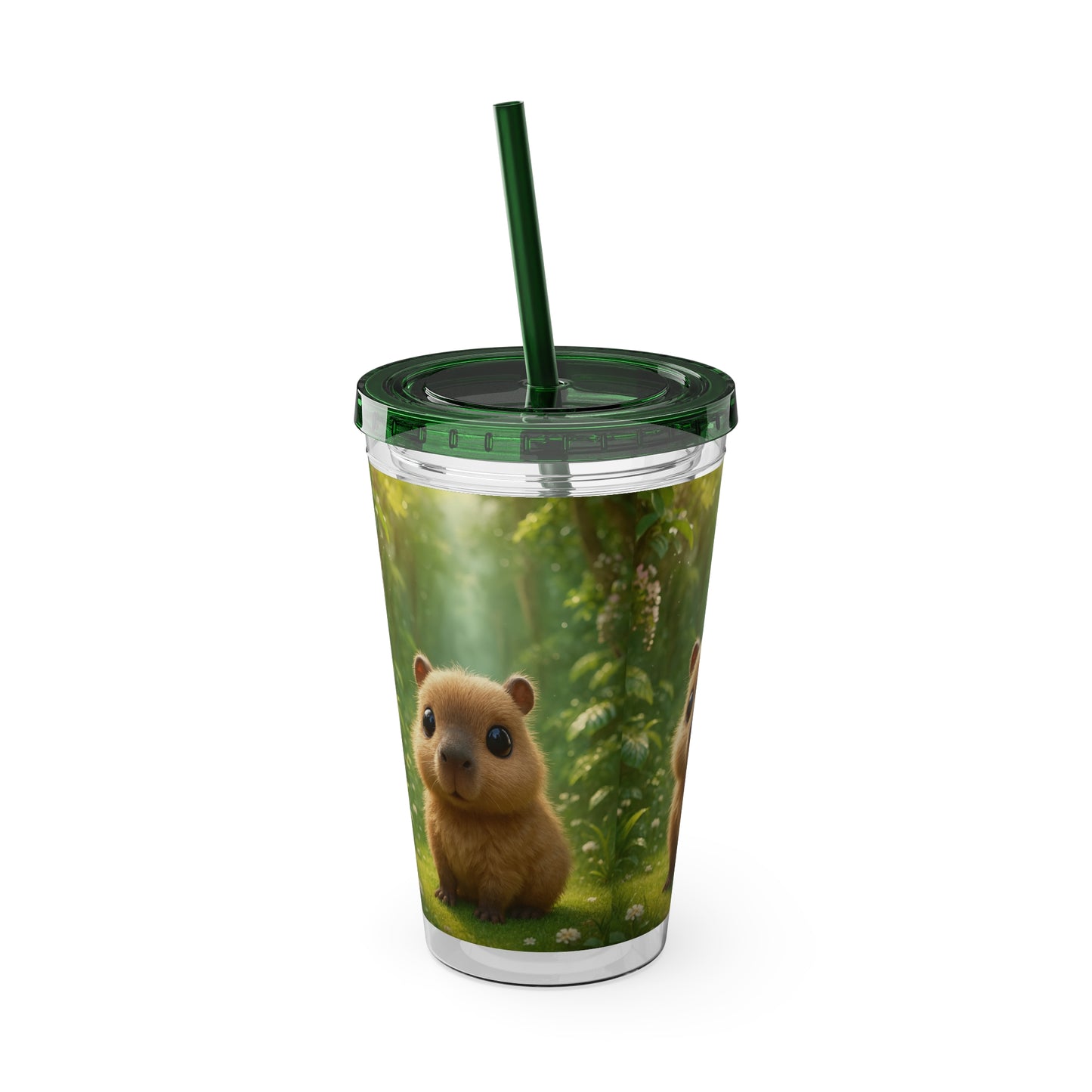 Tropical Tumbler with Straw | 16oz Colorful Travel Cup / Baby Cabybara