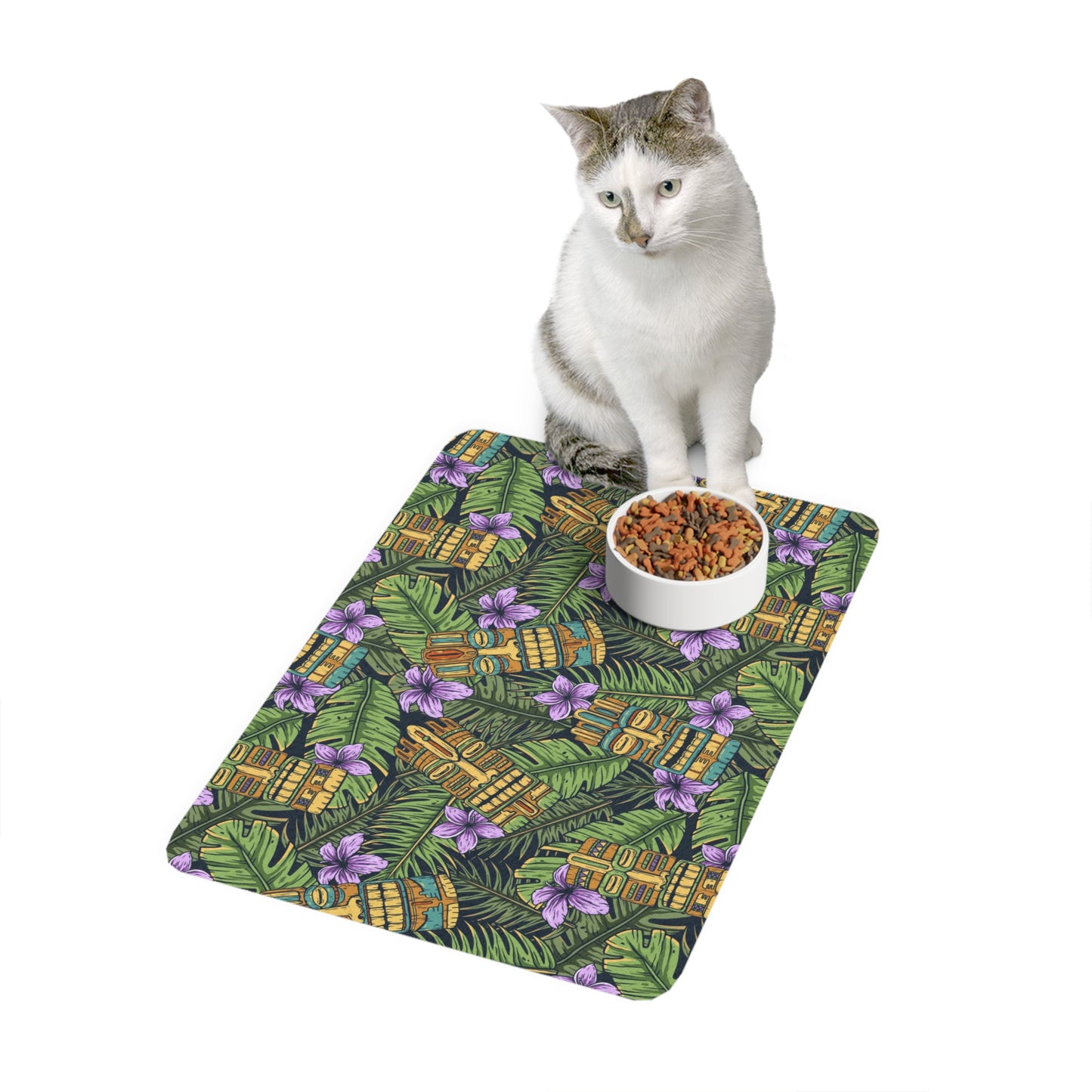 Pet Food Mat (12x18) - Tiki Purple Greenery