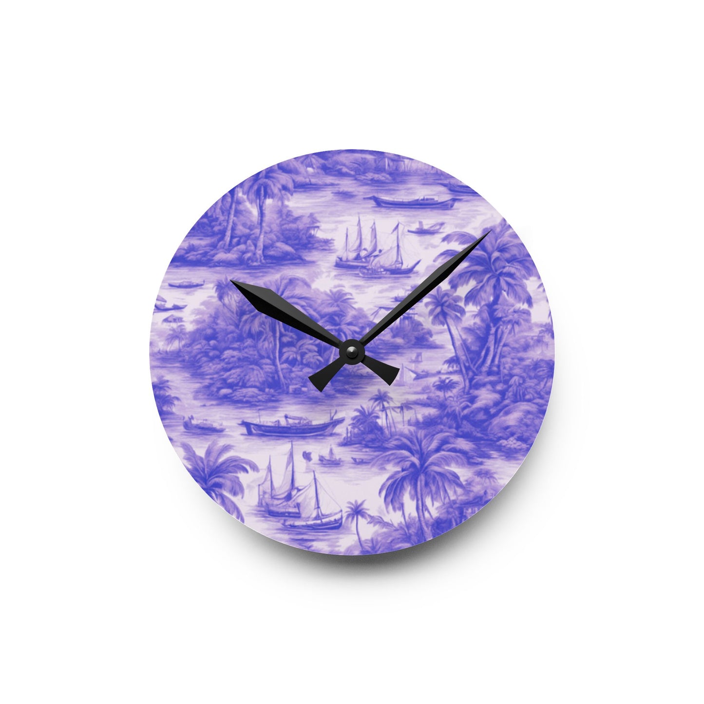 Acrylic Wall Clock, Tropical Toile #1/Purple, 4 Variants