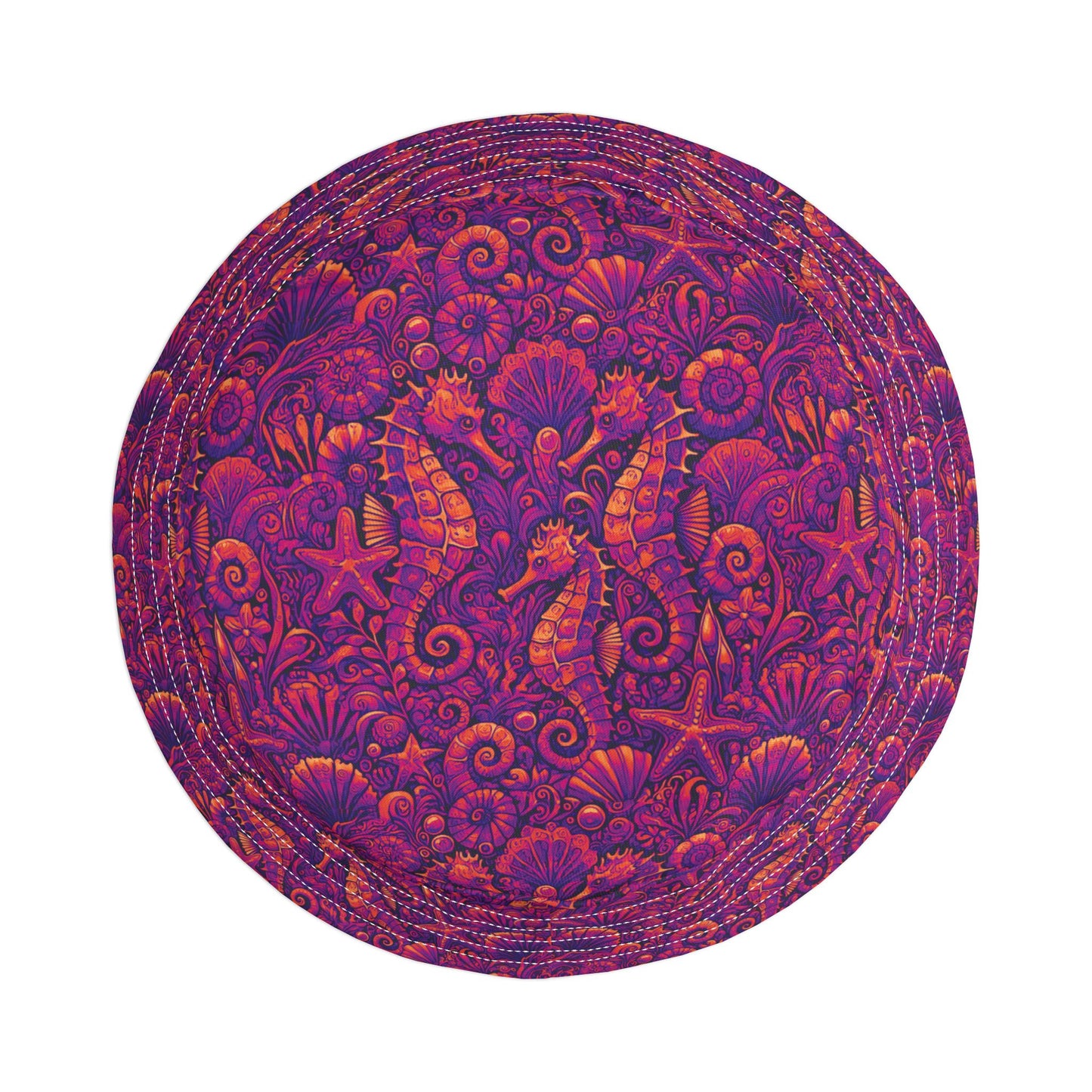 Tropical Polyester Bucket Hat, 2 Sizes - Seahorses Hot Pink