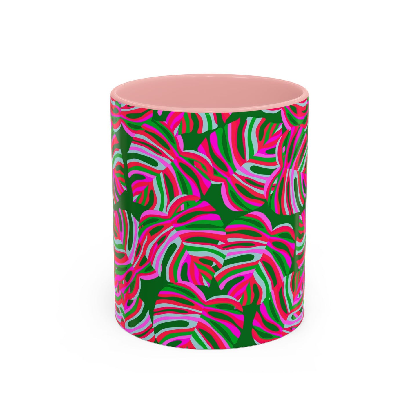 Accent Coffee Mug (11, 15oz), Monstera Pink Pop / Various Colors