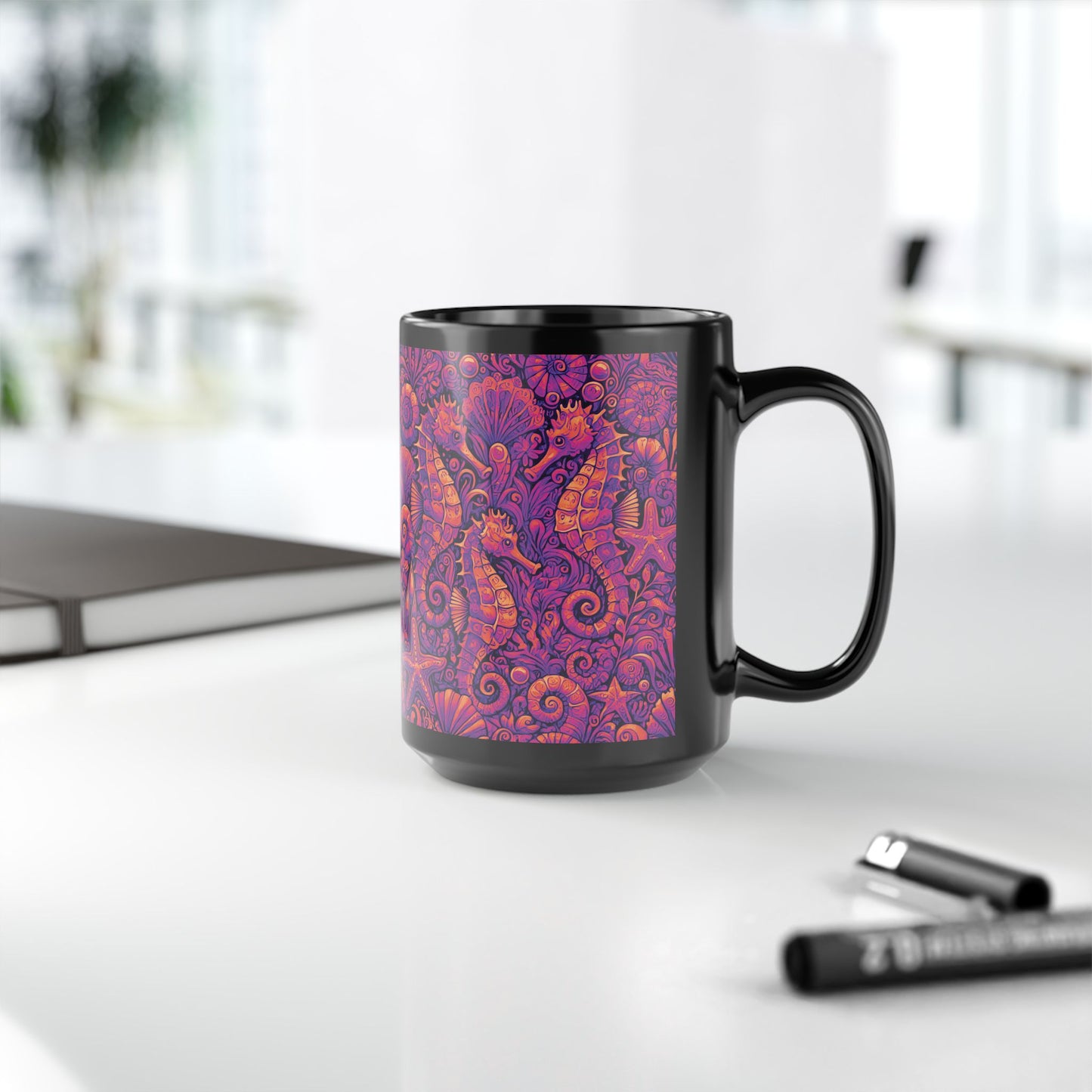 Black Coffee Mug - Seahorse Trio, Heatwave