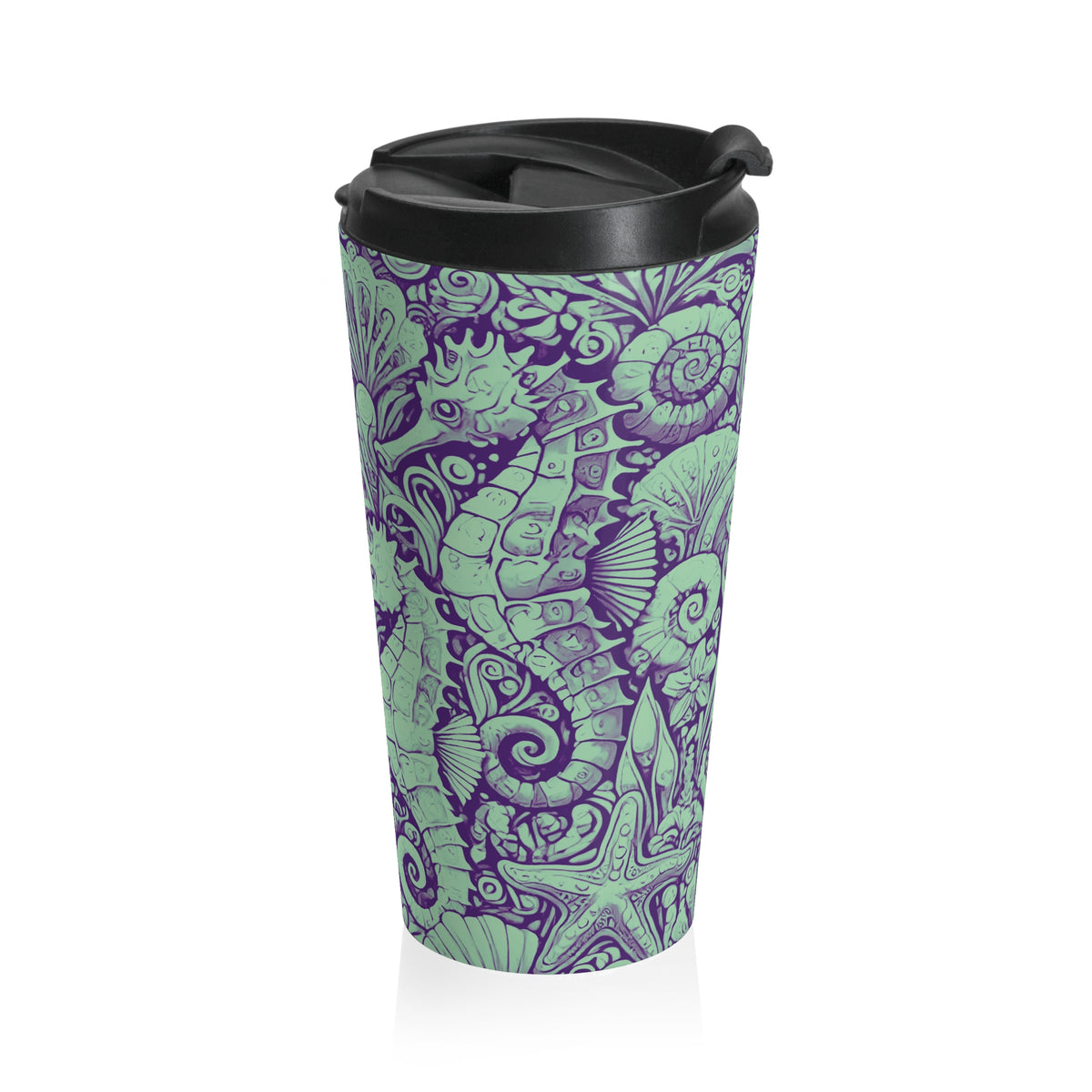 15 oz. Stainless Steel Travel Mug / Seahorse Trio Mint Green