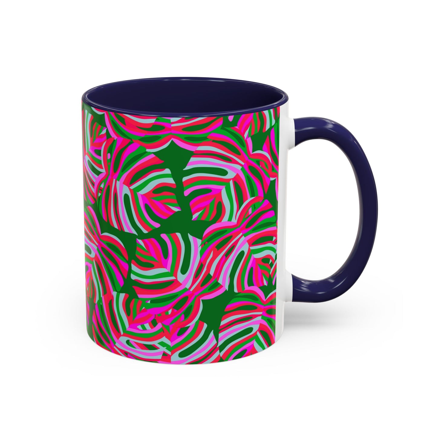 Accent Coffee Mug (11, 15oz), Monstera Pink Pop / Various Colors