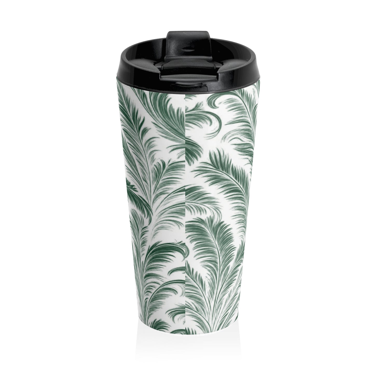 15 oz. Stainless Steel Travel Mug / Rocco Palms, Green & White