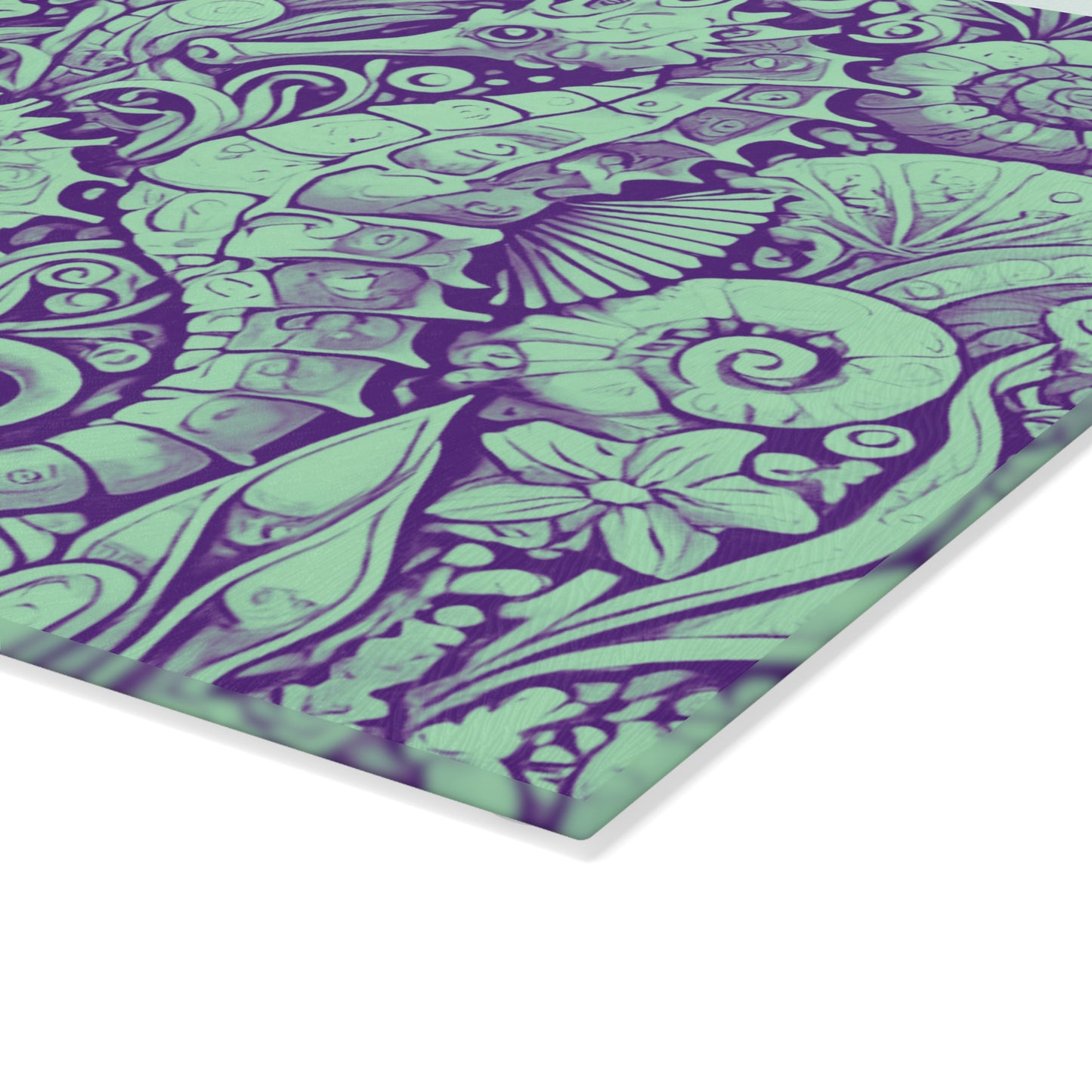 Glass Cutting Board, 2 sizes - Seahorses Minty