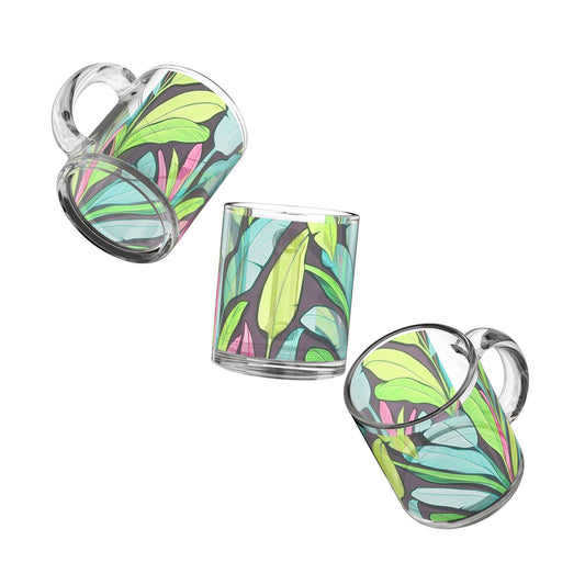Tropical Glass Mug - 10oz Coffee Cup / Young Leaves