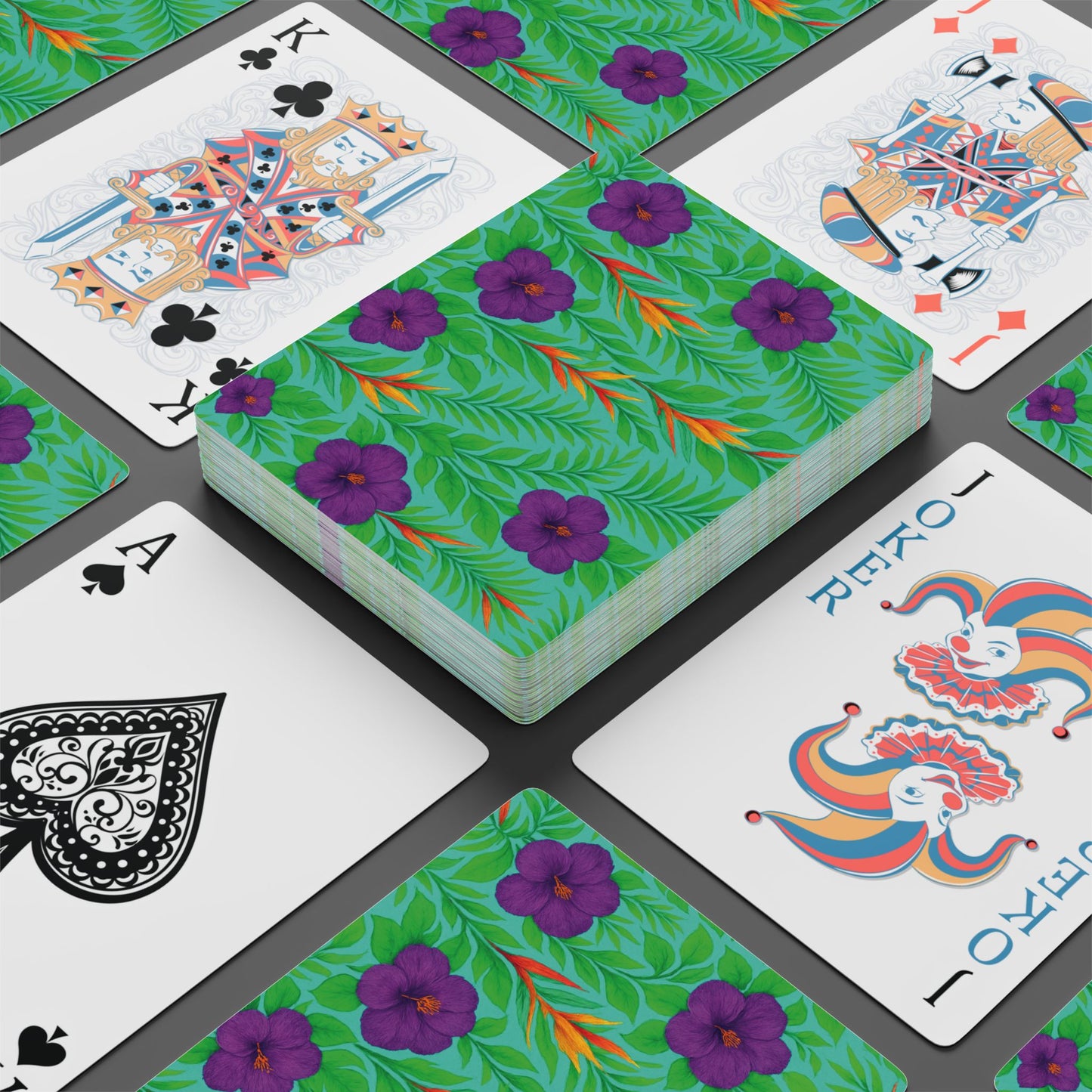 Poker Playing Cards - Midnight Flower Green