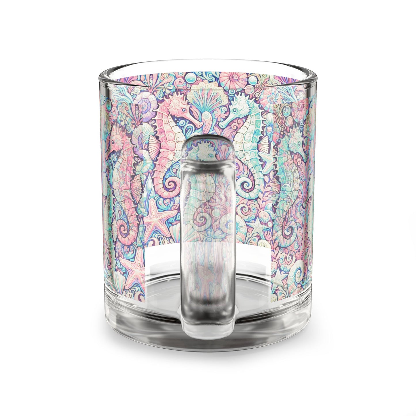 Tropical Glass Mug - 10oz Coffee Cup / Seahorses, Retro