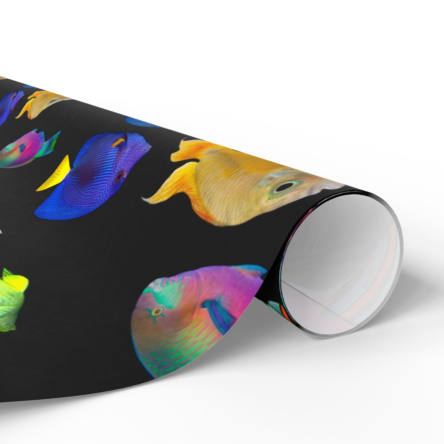 Wrapping Paper - Tropical Gift Wrap for All Occasions, 3 Sizes/2 Finishes / School of Fish, Black