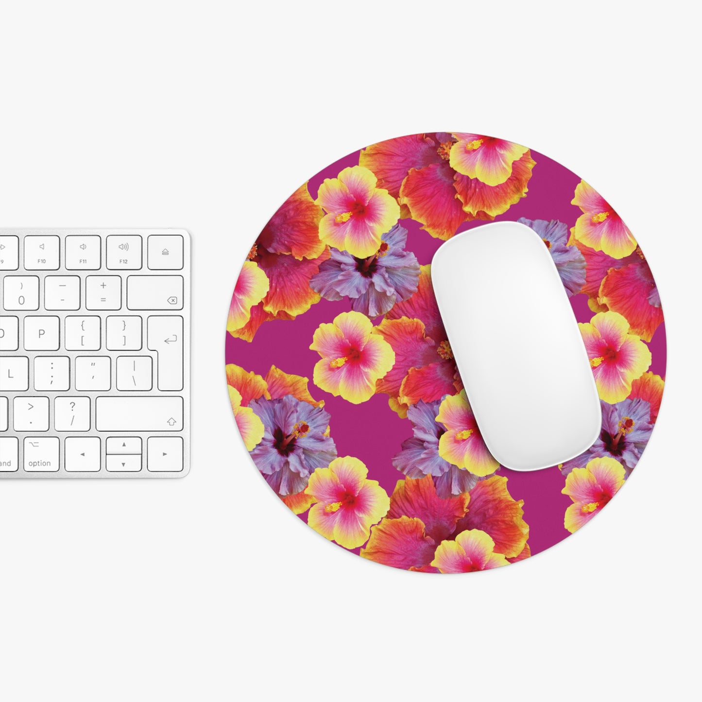 Tropical Mouse Pad, 2 Shapes - Floral Vibes for Home Office & Gamer / Hibiscua Mix, Pink