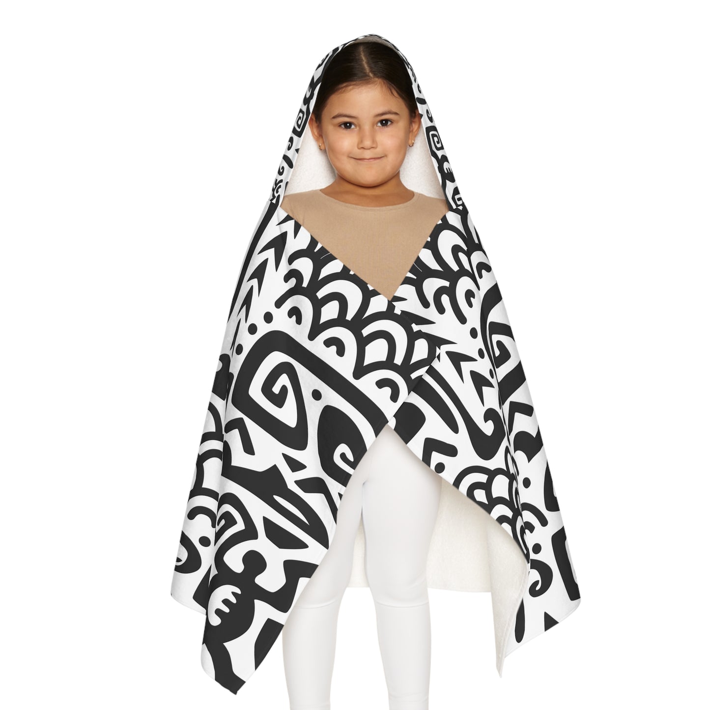 Tropical Kids Hooded Towel - Fun Oceania Design for Beach & Bath / Tiki Aztec Black