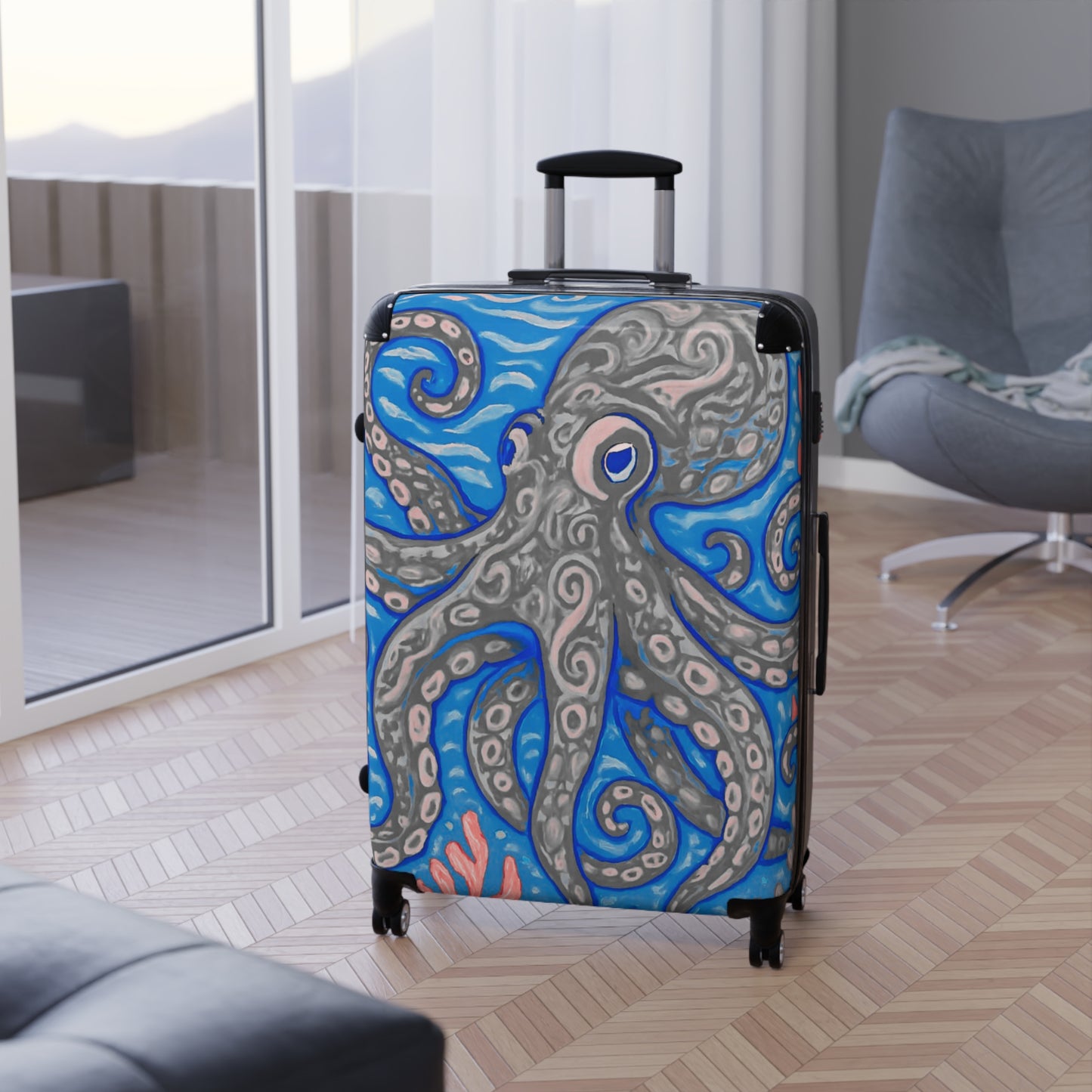 Tropical Suitcase - Stylish Travel Luggage for Adventurers / Kraken Joe, Slate