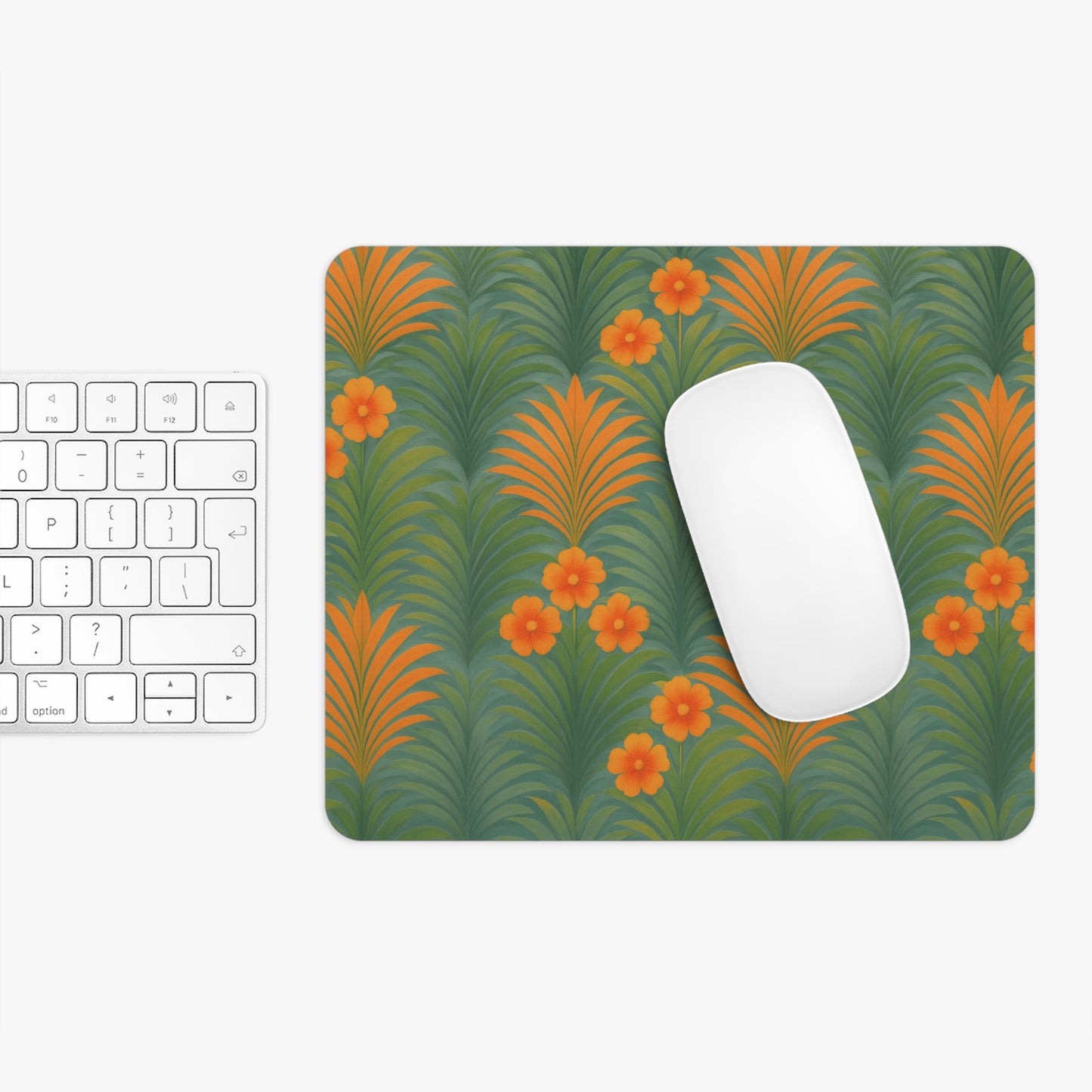 Rainforest Mouse Pad, 2 Shapes - Beach Vibes for Home Office & Gamer / Sunrise Palms, Orange/Green